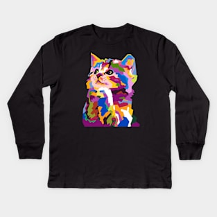 Cute cat in WPAP Kids Long Sleeve T-Shirt